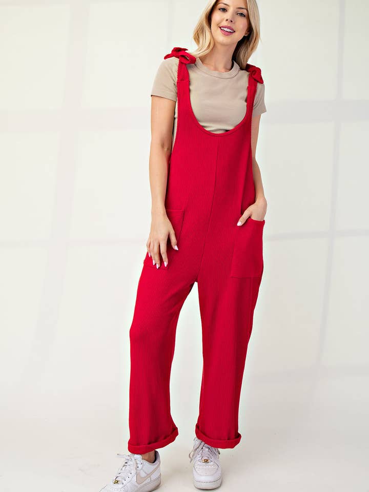 Celeste Clothing – Großhandel Jumpsuit – Damen – Plus-Size verstellbarer Rippen-Overall mit Fronttaschen - CP4387358