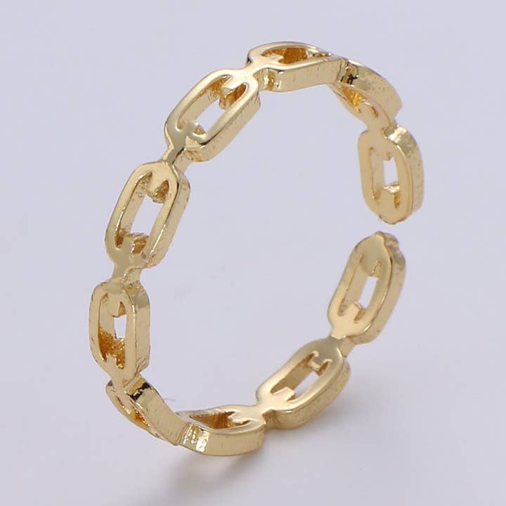 1pc Frienship Link Chain Gold Ring, Adjustable Gold Curb Rin for wholesale by Aim Eternal