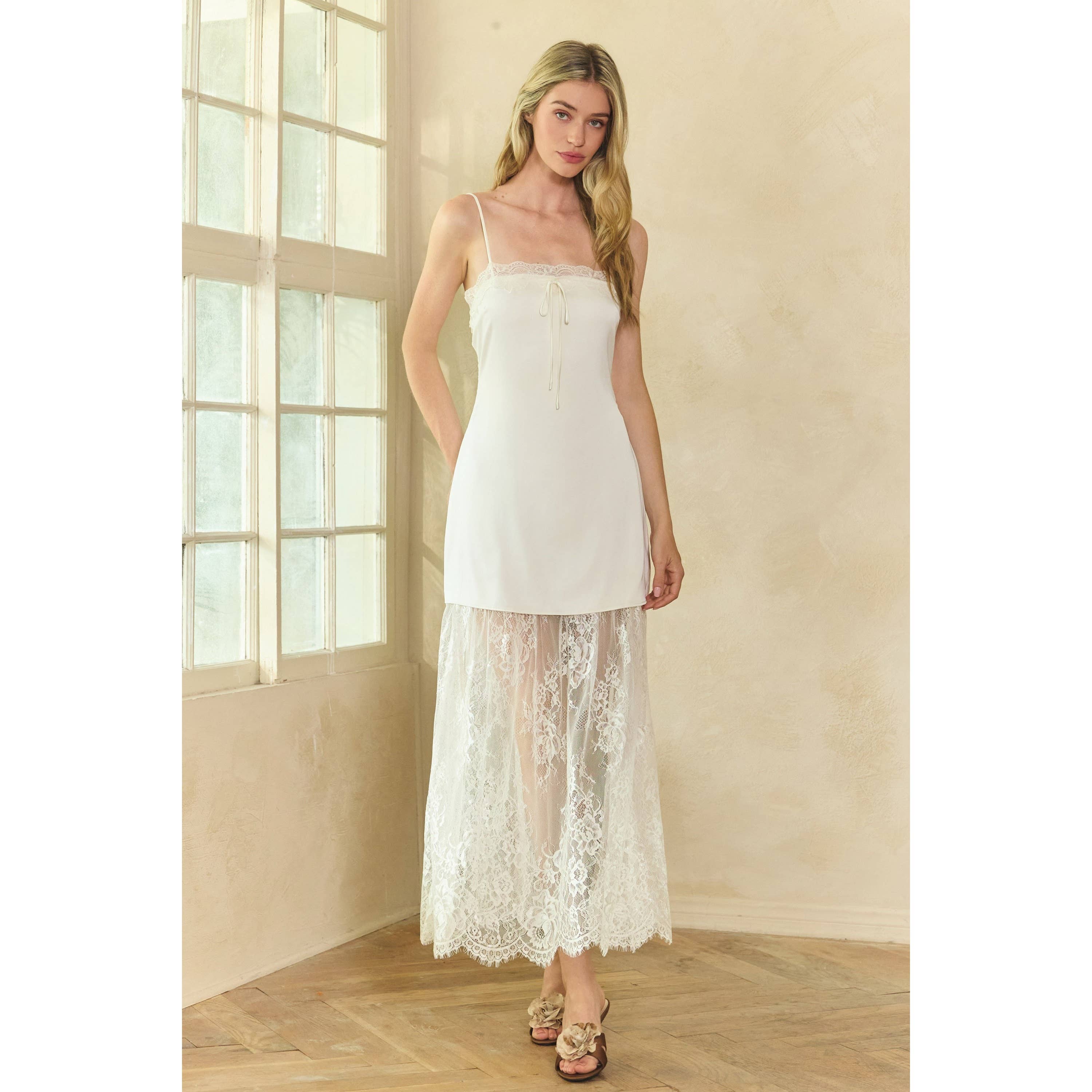 Honey Mango - Wholesale Dress - Women's - Lace Trim Satin Maxi Slip Dress4