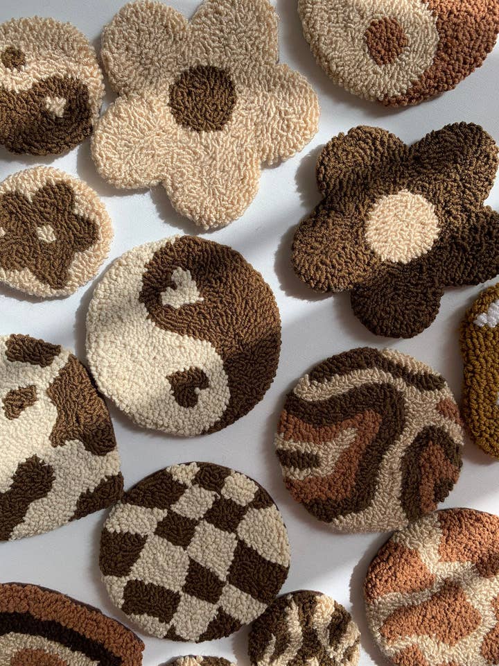 Punch Needle Coasters, Brown Mug Rugs, Coffee Rug, Tuft25 for wholesale by MUUDLAND