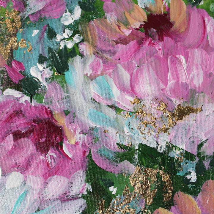 glad you're here co - Wholesale Painting/Drawing - Original Acrylic Painting on 16x20 Canvas with Gold Flecks • Pink Floral Abstract Wall Art • Modern Flower Artwork for Home Decor
