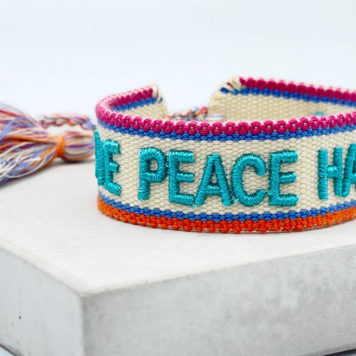 Parsley & Pepper - Wholesale Woven/Braided Bracelet - LOVE PEACE HAPPINESS statement bracelet woven, embroidered5