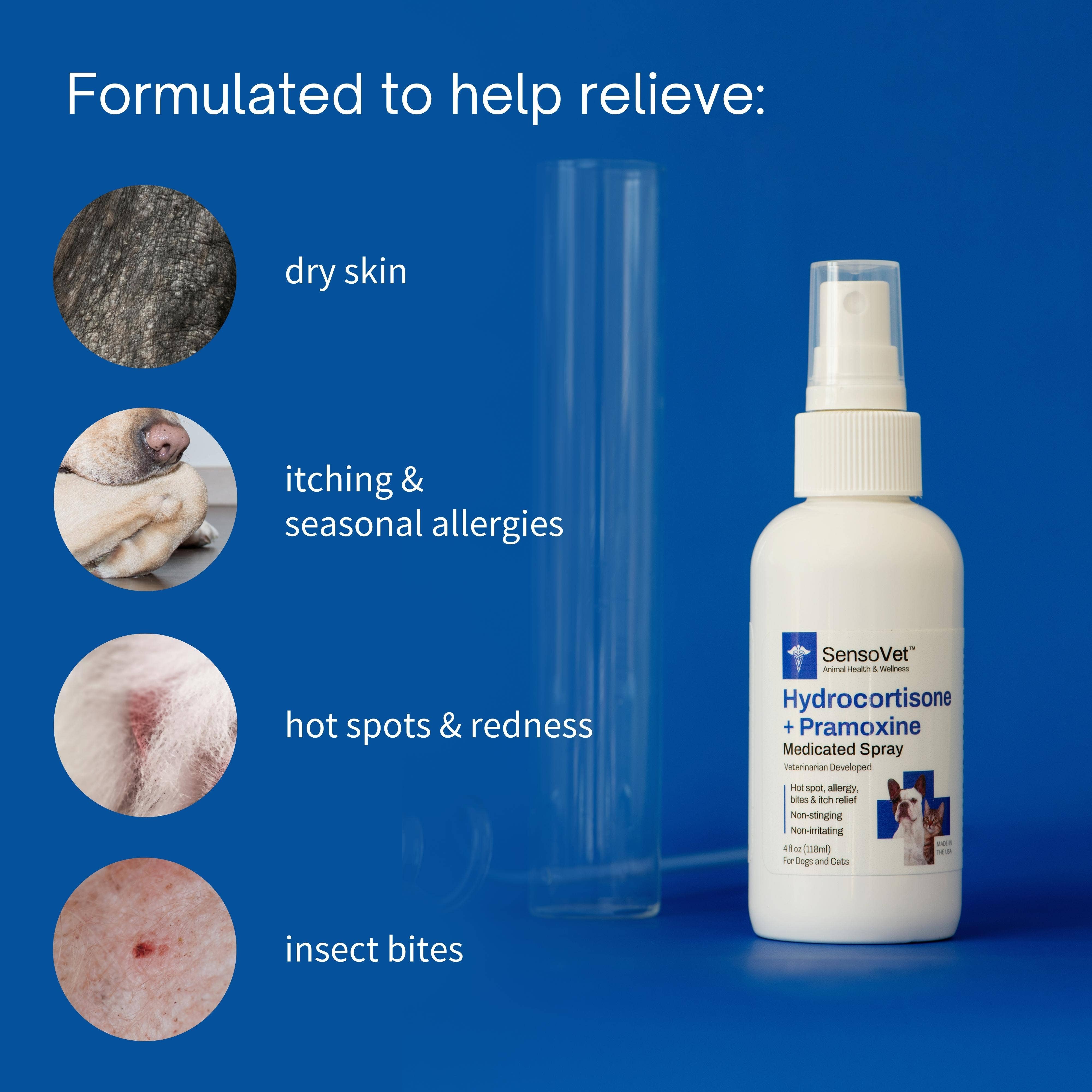 SensoVet - Wholesale Pet Spray - Cat/Dog - Hydrocortisone & Pramoxine Spray for Dogs & Cats - 4oz2