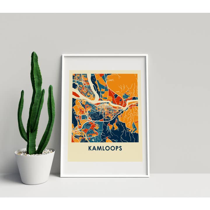 8" x 10" Prussian Kamloops Map Print - Chroma Style for wholesale by ILIKEMAPS