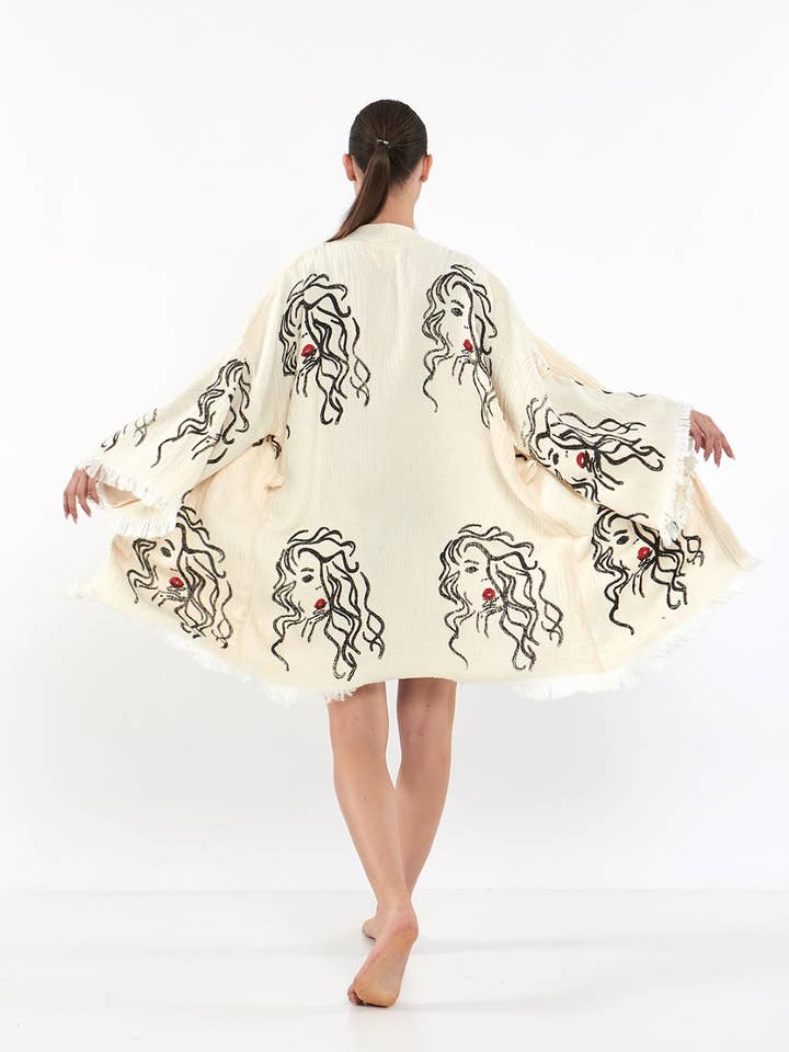 Women Face White Kimono Robe Bath Wear Bikini Coverup Caftan for wholesale by Yaz Concepts