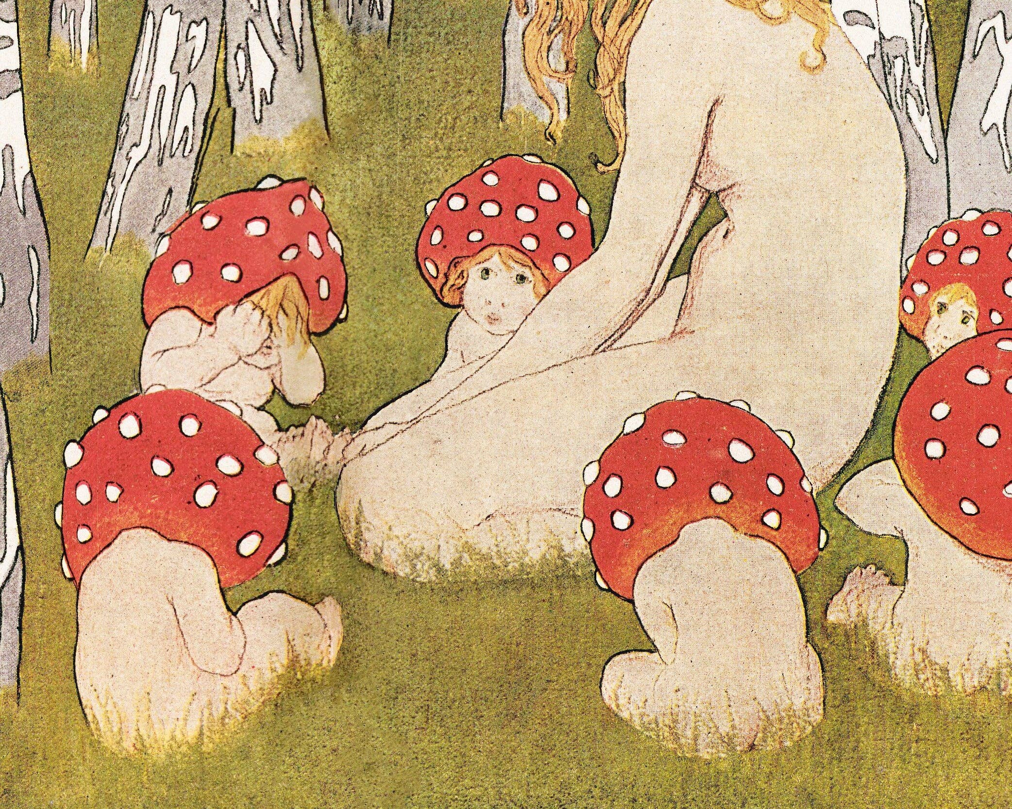 Rock Paper Scissors Wall Art - Vente Affiche d'art - Tirage d'art Vintage Mère Nature | Mère Champignon et ses enfants | Art mural des bois anciens | Peinture de conte de fées | Forêt magique2