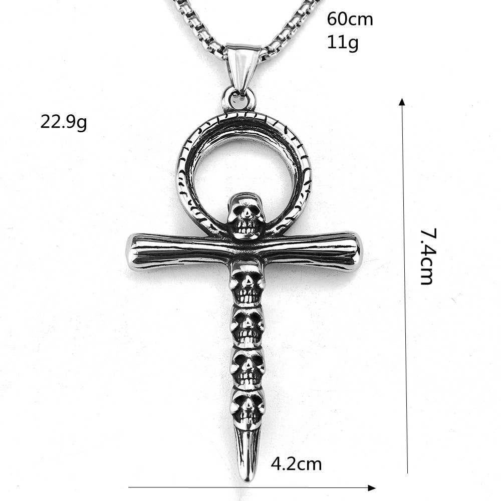 Gemcohub - Wholesale Halskettinghanger - Vintage Heren Ankh Schedel Kruis Hanger Ketting6