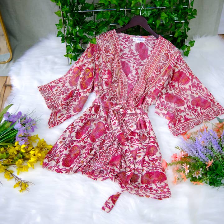 Karma Nepal Crafts - Wholesale Kimono - Women's - Silk Short Bohemian Kimono with Pockets