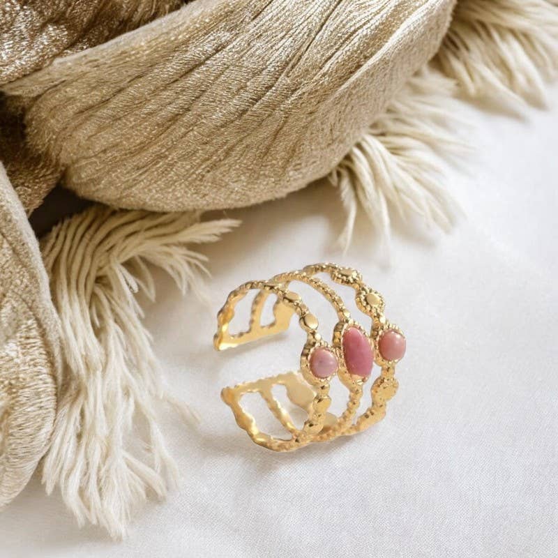 TOURMALYN – wholesale Cocktail/statement ring – “LOUXOR” adaptable pink stone stainless steel ring2