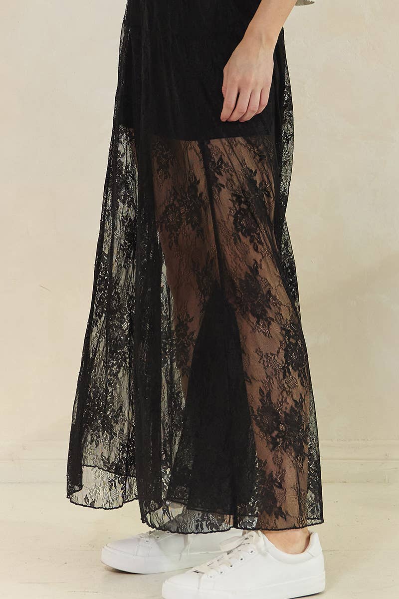 BLACK LACE SEE THROUGH MAXI SKIRT for wholesale on Faire2