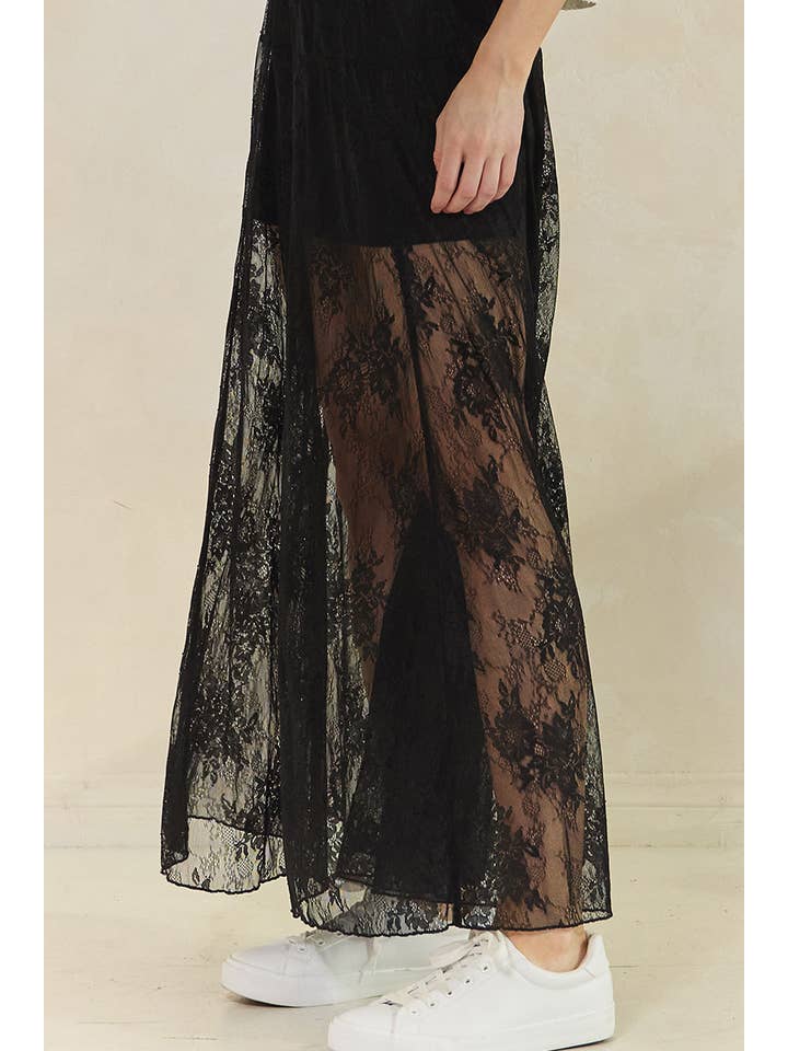 BLACK LACE SEE THROUGH MAXI SKIRT for wholesale on Faire2