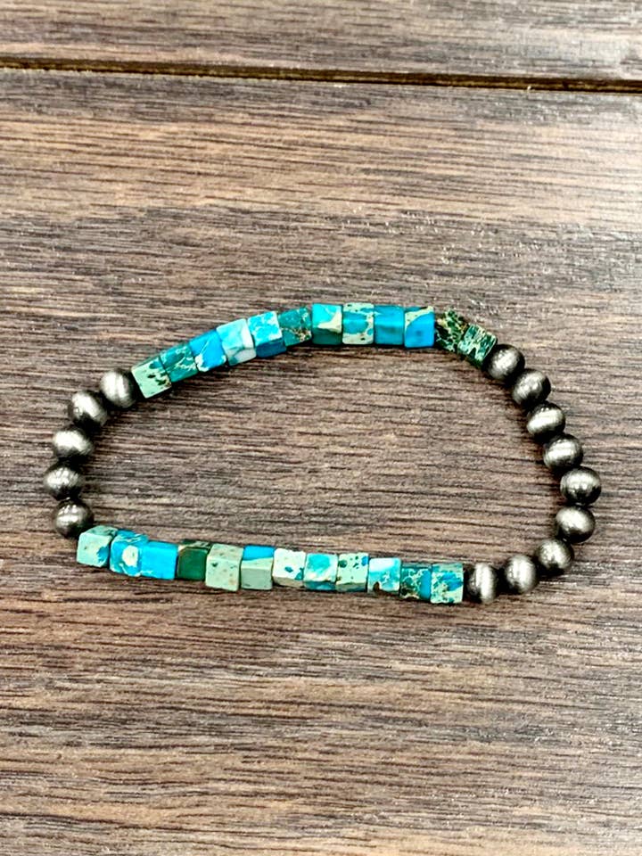 711192, Handmade Navajo Bead, Gemstone Stretch Bracelet for wholesale by ISAC Trading Inc