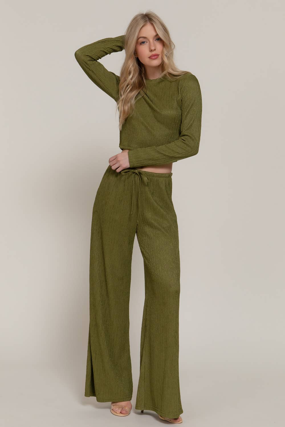 Active Basic | Active USA - Vente Ensemble haut et pantalon (PAS d'intérieur) - Femme - Ensemble haut à manches longues col rond et pantalon long à nouer à la taille10