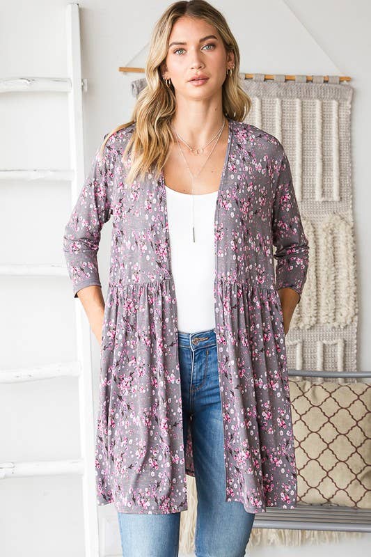 CARBONE SJ1082-17 CARDIGAN APERTO FLOREALE CON ARRICCIATURA in vendita all'ingrosso su Faire8