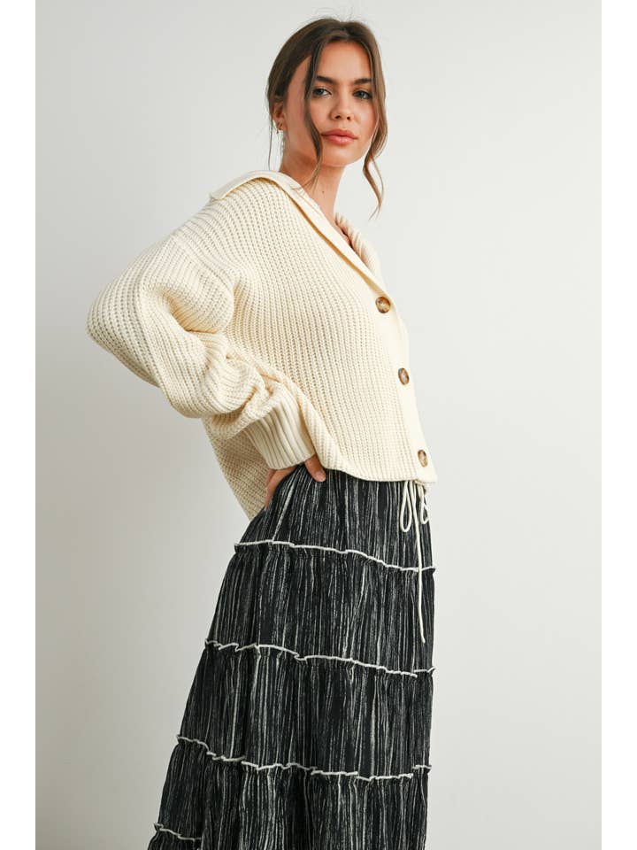 BUTTERMELON - Wholesale Cardigan - Women's - Button-Front Cropped Long Sleeve Top - BMW786927