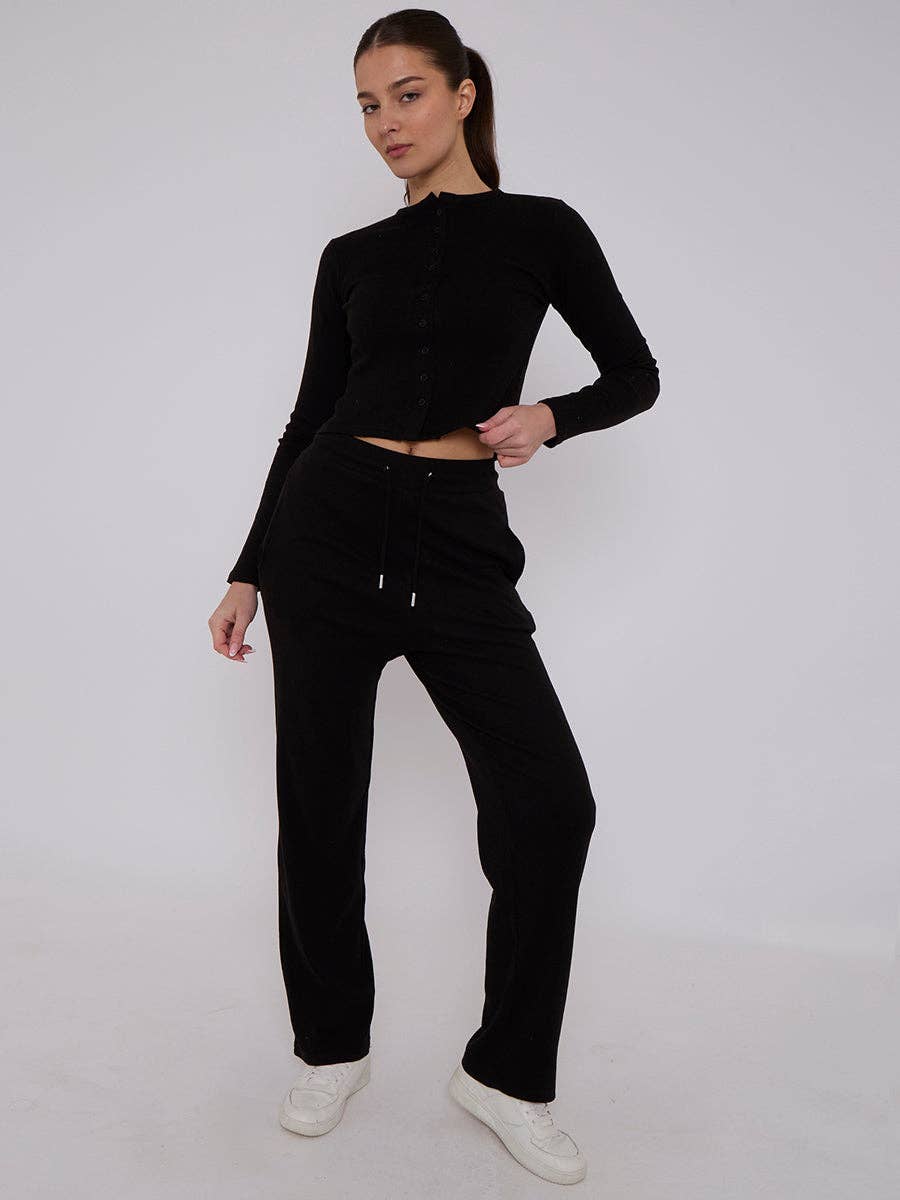 AX Labels - Wholesale Top & Pant Set (NOT Loungewear) - Women's - Ribbed Front Button Detail Top & Wide Leg Trouser Co-ord46