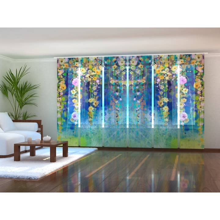 Set von 6 Vorhängen mit abstrakter Aquarell-Blumenmalerei - für den Großhandel von IlyDecor