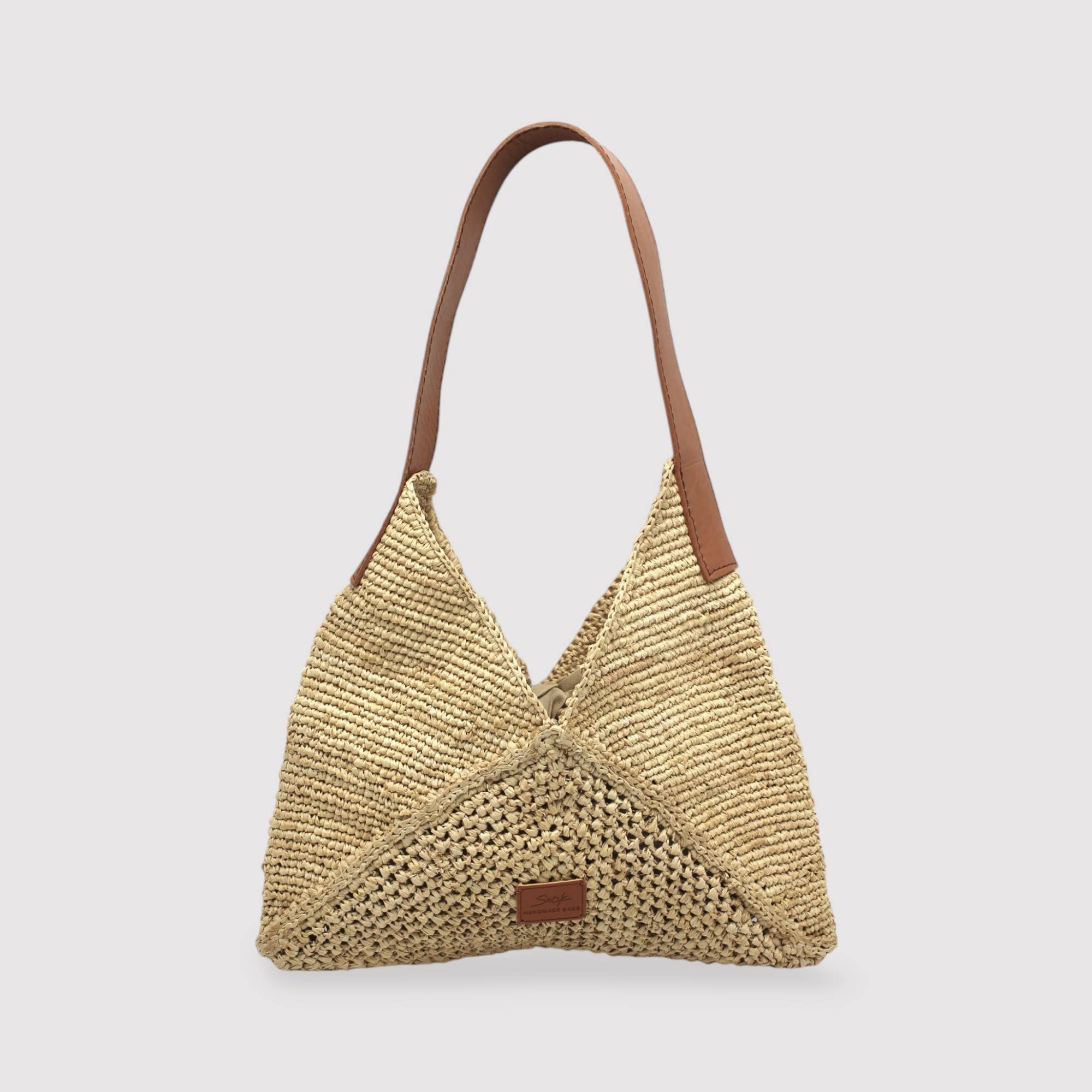Sook Stainable - Wholesale Beach Bag - Vanda - Handmade Raffia Crochet V-cut Shoulder Bag M0