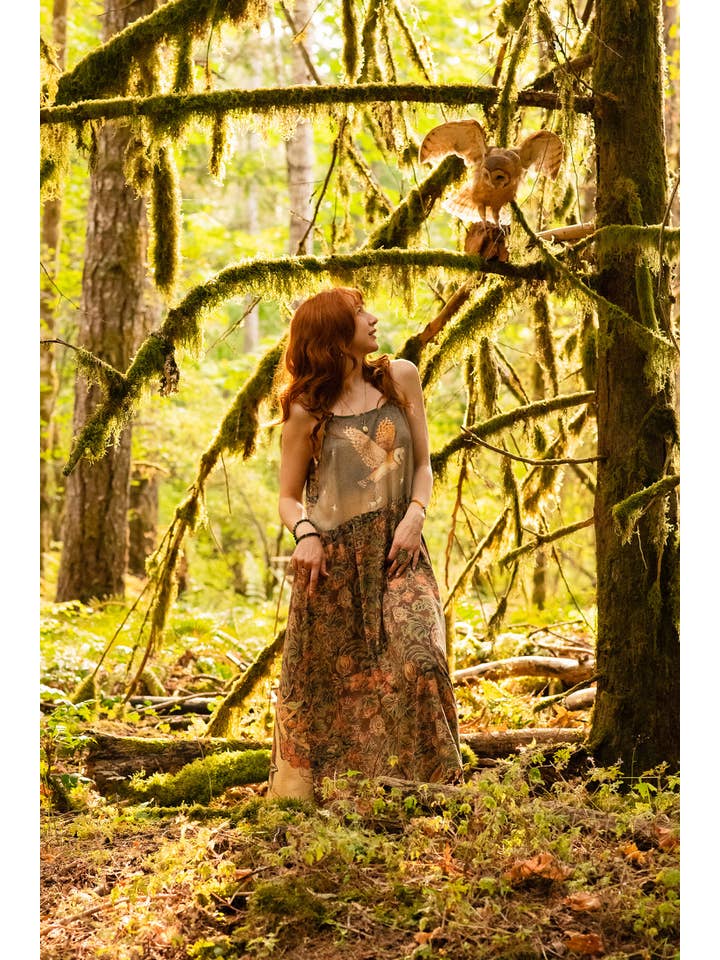 Market of Stars (USA) - Wholesale Dress - Women's - Woodland Wisdom Bohéme Maxi Slip Dress w/ Florals, Fox & Owl16