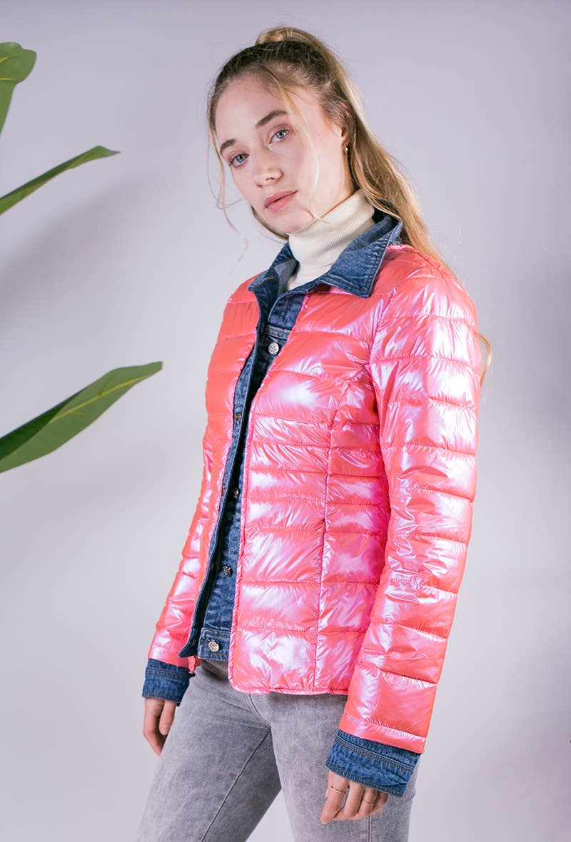 Attrait Paris - Wholesale Pufferjack - Dames - Kenza metalen jeansjack van twee materialen56