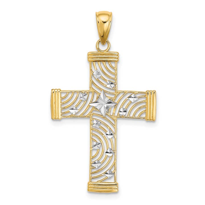 10K W/ Rhodium D/C and Cut-Out Cross Charm for wholesale by Sophia Jewelers