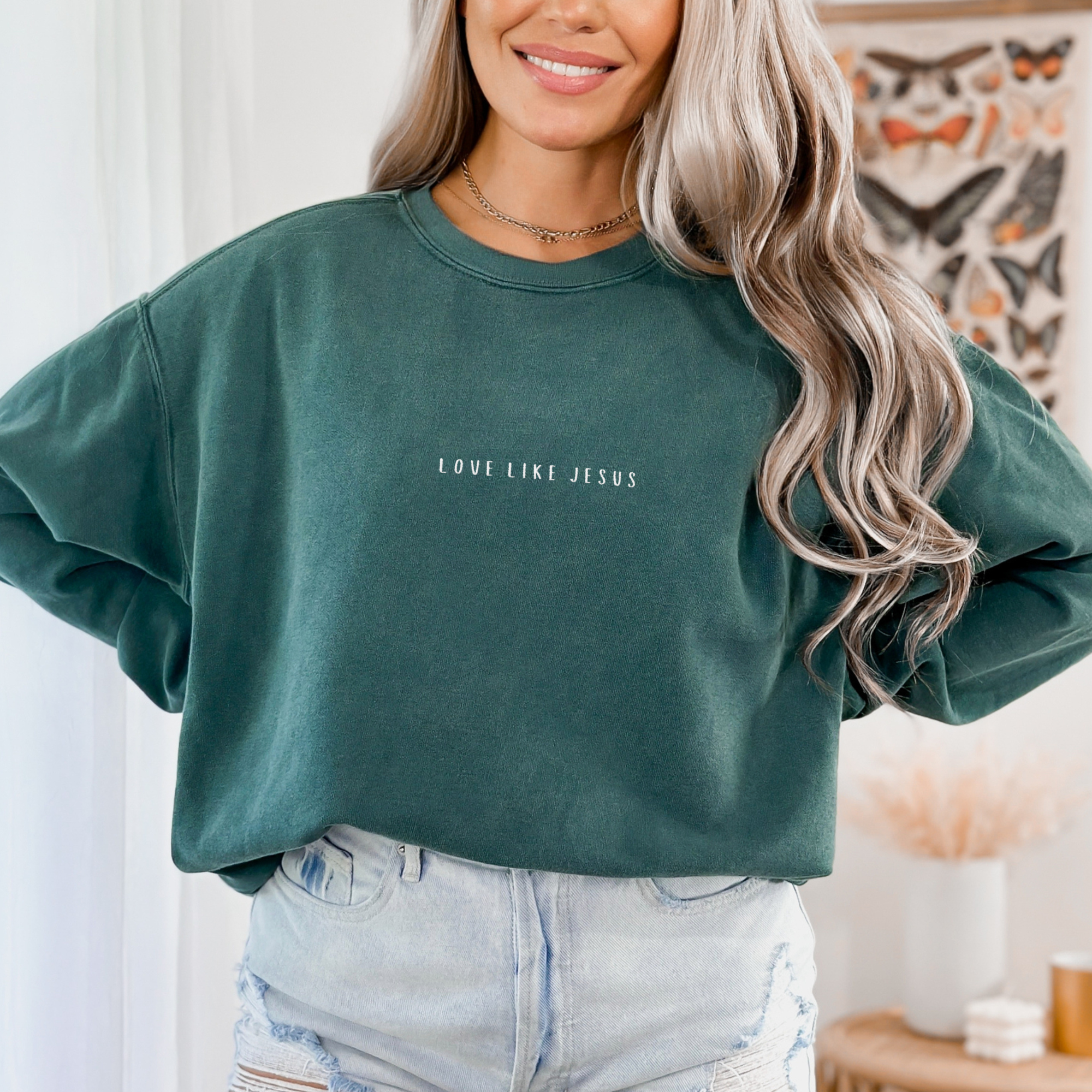 Scripted Pearl - Wholesale Sweatshirt - Women's - Love Like Jesus Embroidered Comfort Colors Sweatshirt13