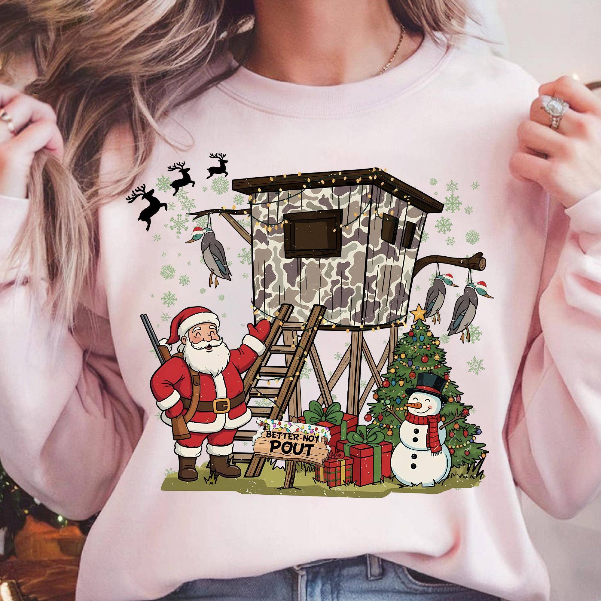 NVC Ecommerce LLC – wholesale T-shirt (graphic) – women's – Better Not Pout Christmas Shirt, Boys  Santa Hunter Sweater1