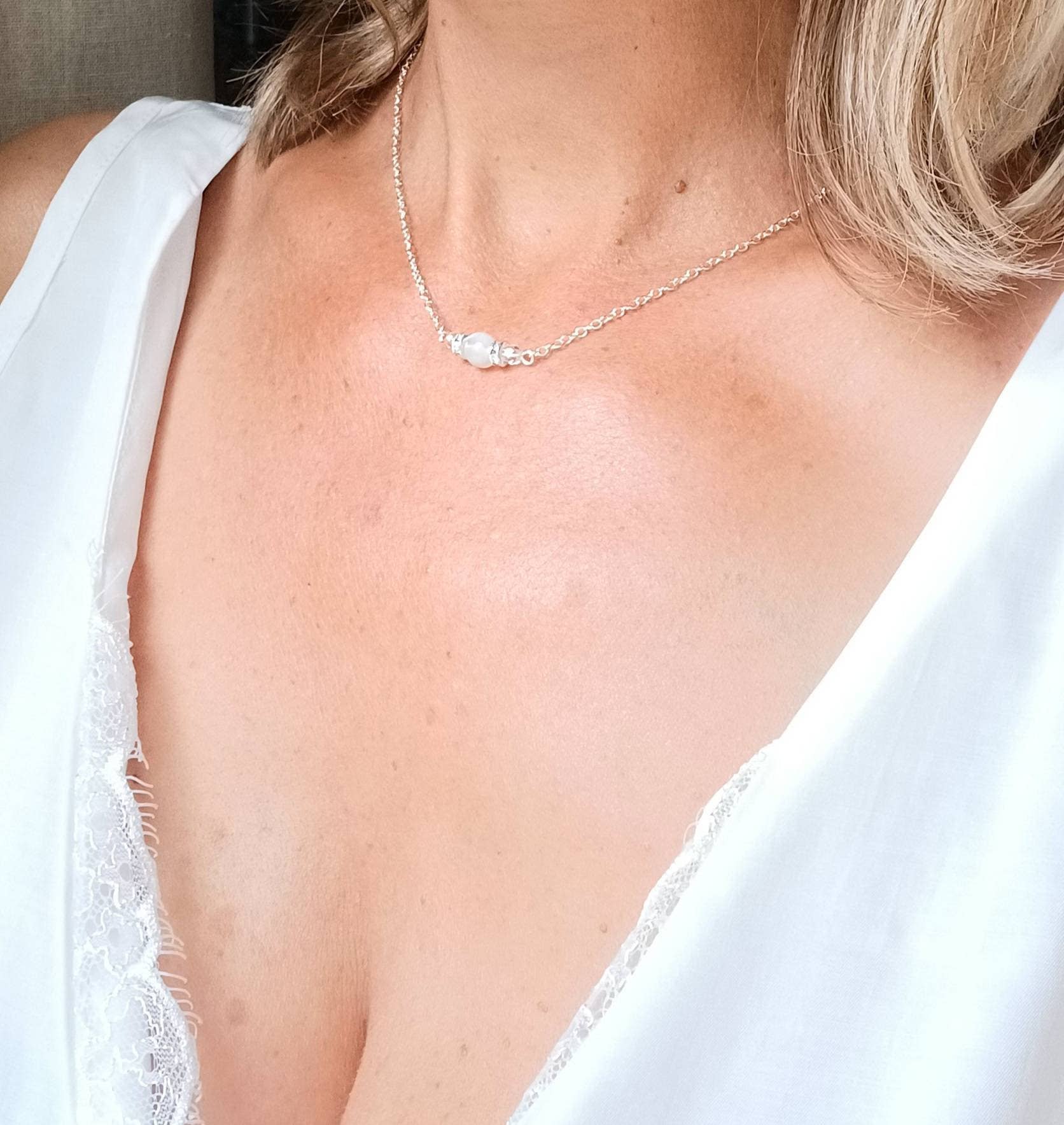 L'atelier du 6 - Vendita all'ingrosso Collana con ciondolo/pendaglio - Collana choker nuziale - catena d'argento con pietra di luna7