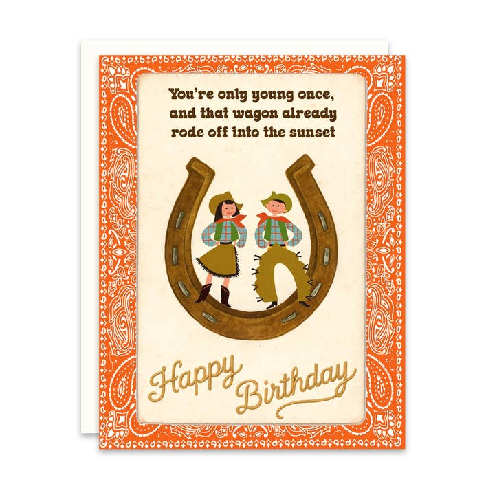 Western Cowboy Cowgirl Funny Birthday Card for wholesale by Retro Steno