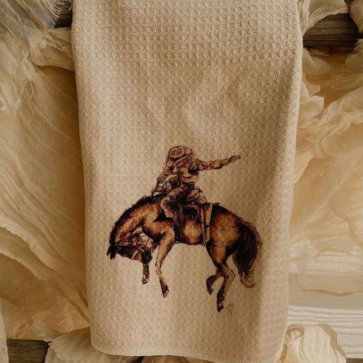 Roadside Ranch Design - Wholesale Tea Towel - Broncy kitchen towel