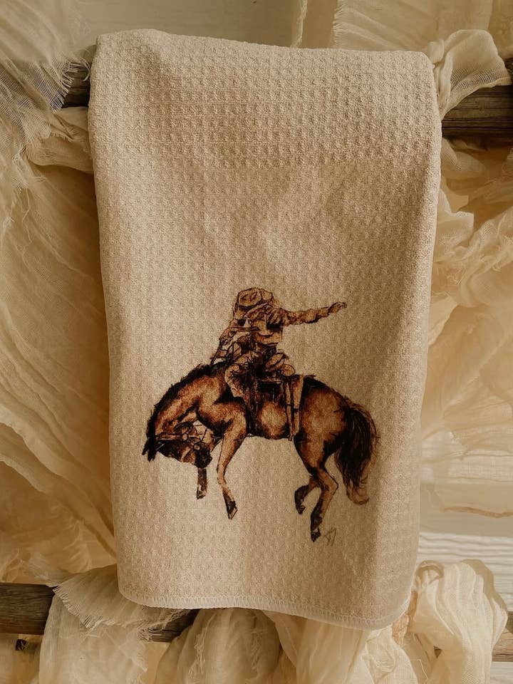 Broncy kitchen towel for wholesale by Roadside Ranch Design
