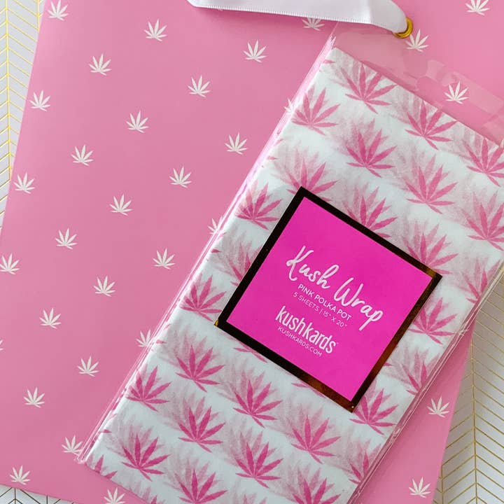 Pink & White Pot Leaf Print Luxury Gift Bag for wholesale by KushKards