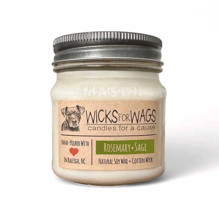 Rosemary + Sage | Mason Jar Soy Candle for wholesale by Wicks for Wags