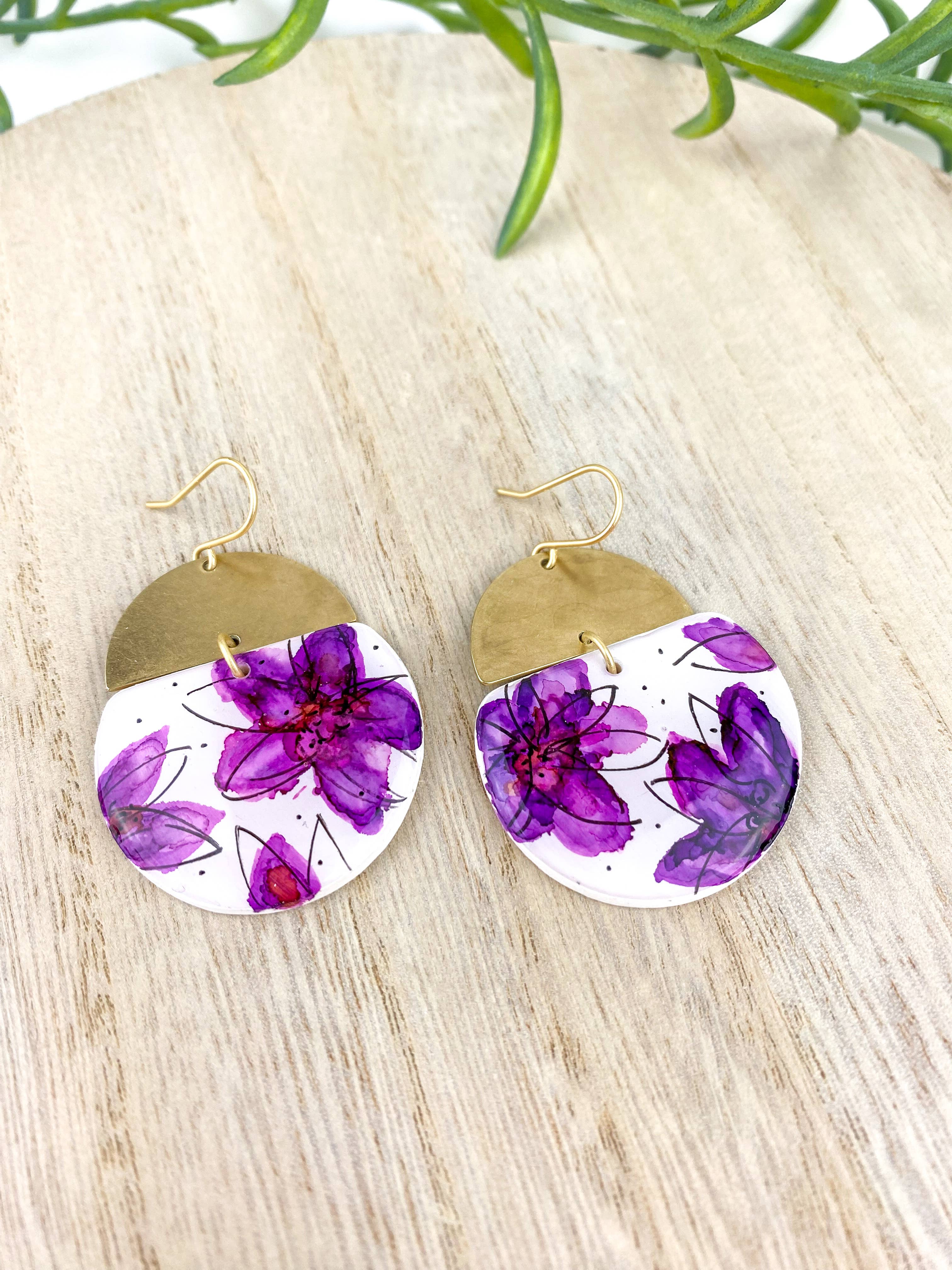 Light Shine - Wholesale Dangle Earrings - Hand Painted Sketchy Flower Clay Earring | Statement Drop19