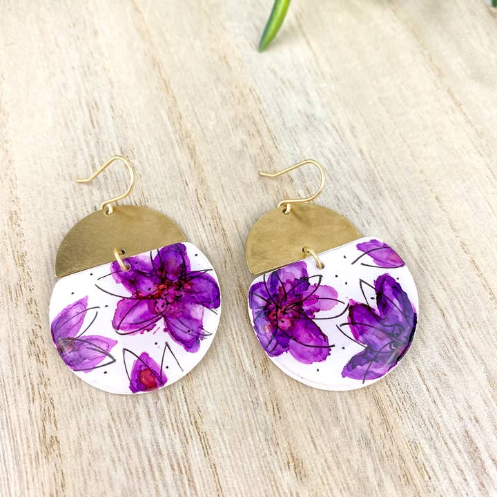 Light Shine - Wholesale Dangle Earrings - Hand Painted Sketchy Flower Clay Earring | Statement Drop19