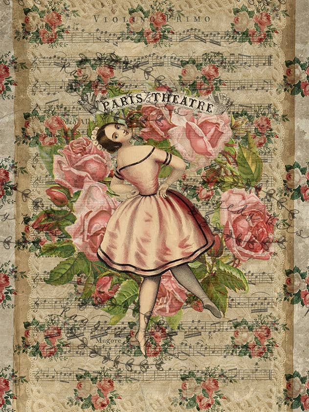 Vintage Rose Ballerina – Raggedy Bits Decoupage Paper for wholesale by Raggedy Bits