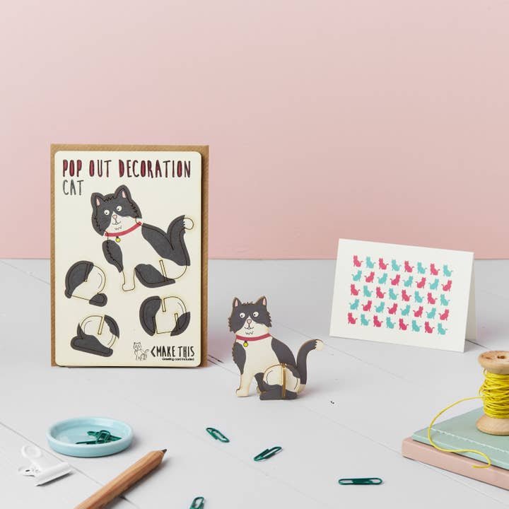 The Pop Out Card Company - Wholesale Everyday Greeting Card - Pop Out Black & White Cat Greeting Card