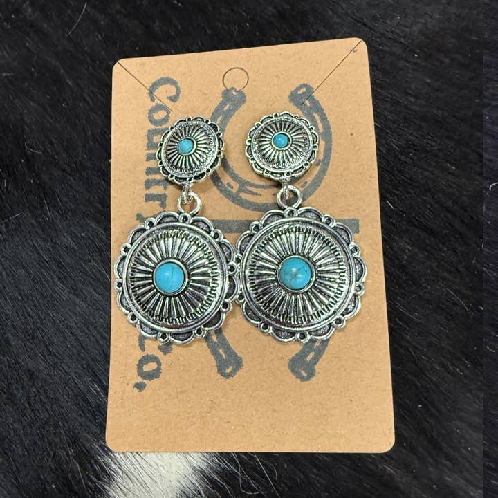 Concho Dangle Earrings for wholesale by Texas Western Cowhide Bags and More