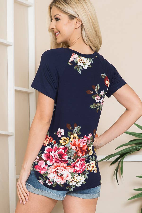 Burgundy Apparel - Vente Tunique – femme - TUNIQUE FLEURIE À MANCHES COURTES7