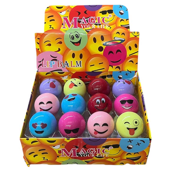 ASSORTED FUNNY EMOJI FACE BALL LIP BALM 806 (24PC) for wholesale on Faire