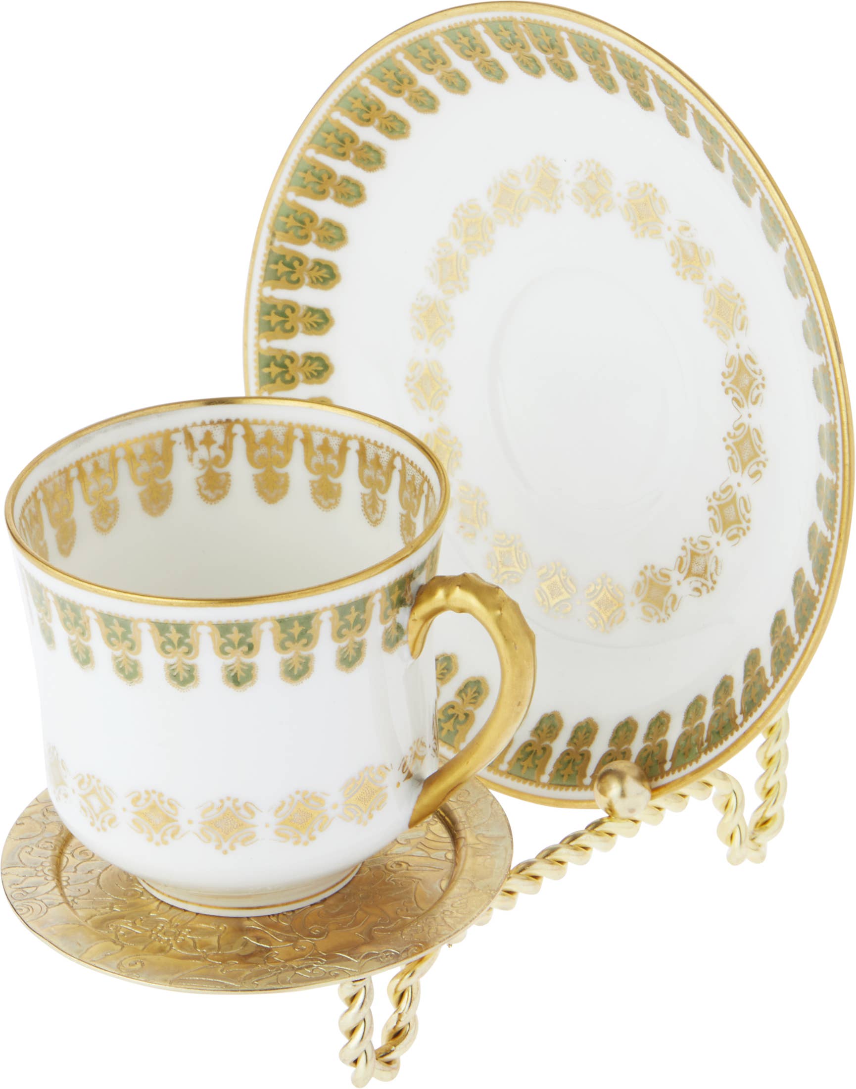 Bard's - Wholesale Decorative Tabletop Object - Bard's Ornate Gold Cup & Saucer Stand, 3" H x 2.75" W x 4" D5