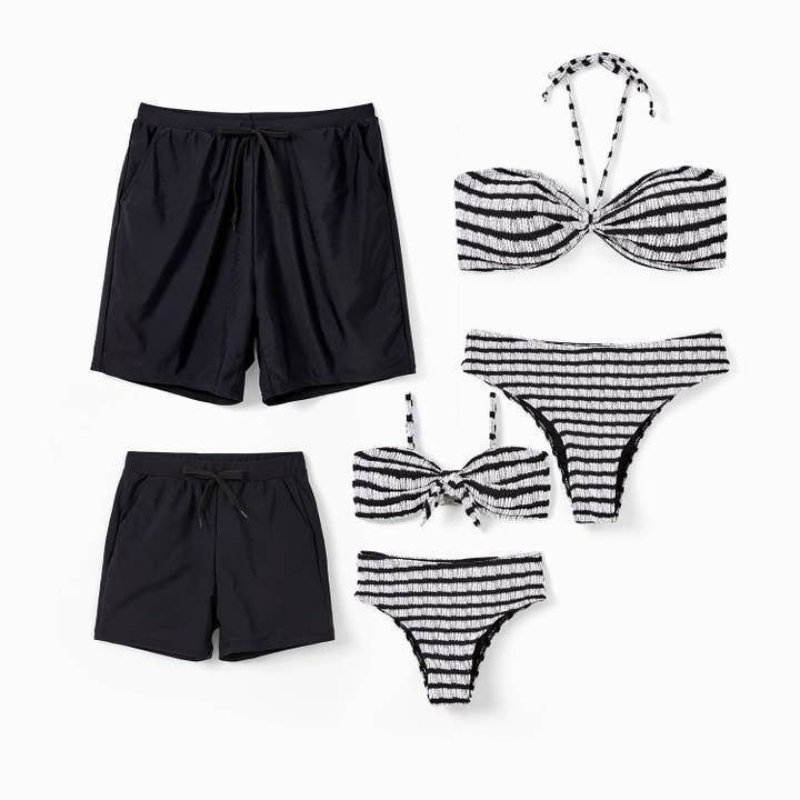 Family Black Swim Trunks, Striped Halter two-piece Swimsuit for wholesale by PatPat Matching