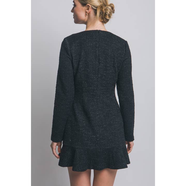 Paperdoll - Wholesale Dress - Women's - Long Sleeve Tweed Single Breasted Dress3