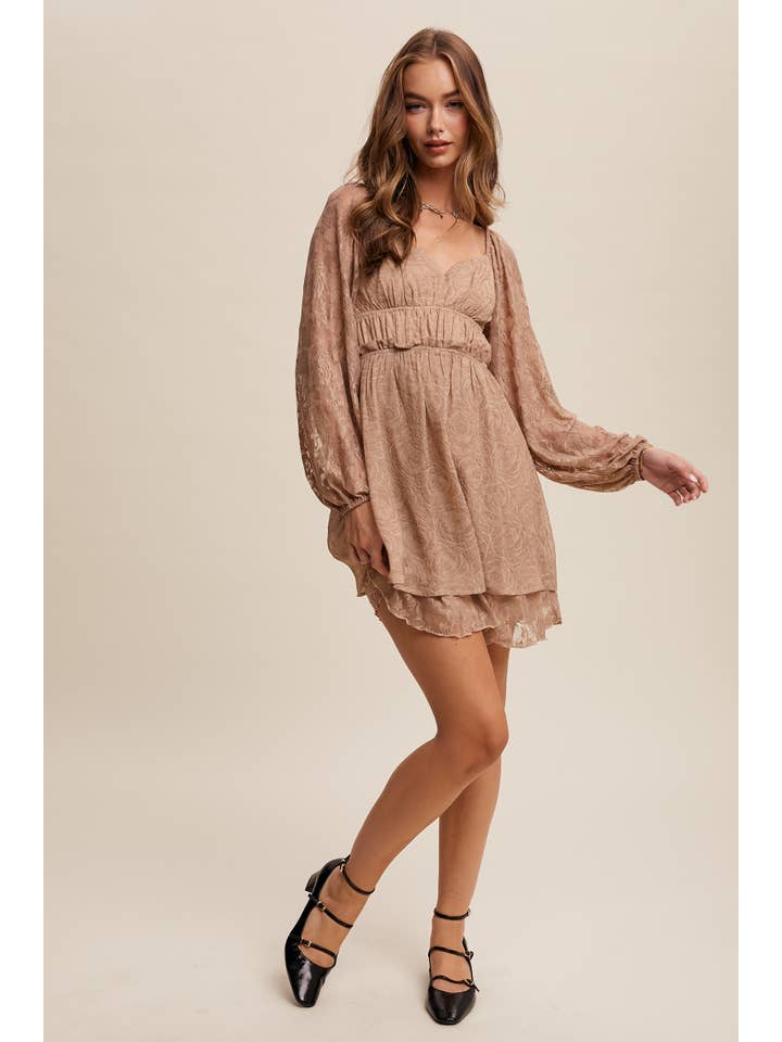 Listicle - Wholesale Dress - Women's - Floral Lace Dress with Layered Detail LD145518