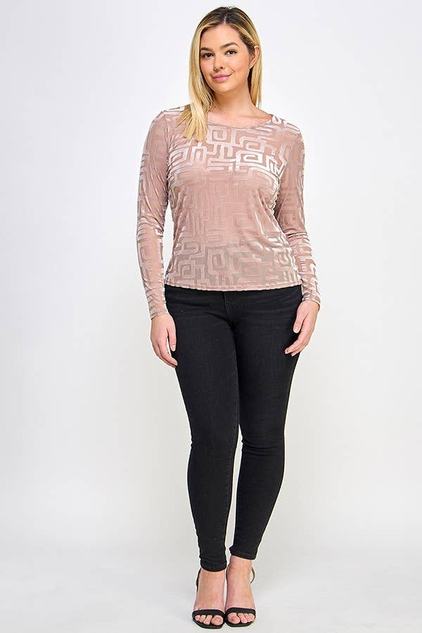 Misty Rose Burnout fluwelen top in grote maten - JK18506-T voor groothandel op Faire4