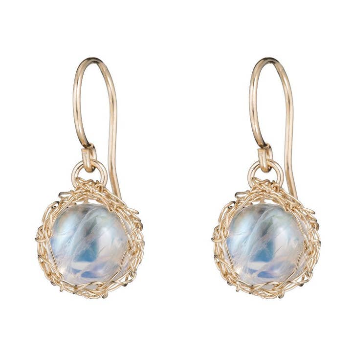 Boucles d'oreilles New Moon Moonstone en or - Dangle pour la vente par Arivka Jewelry