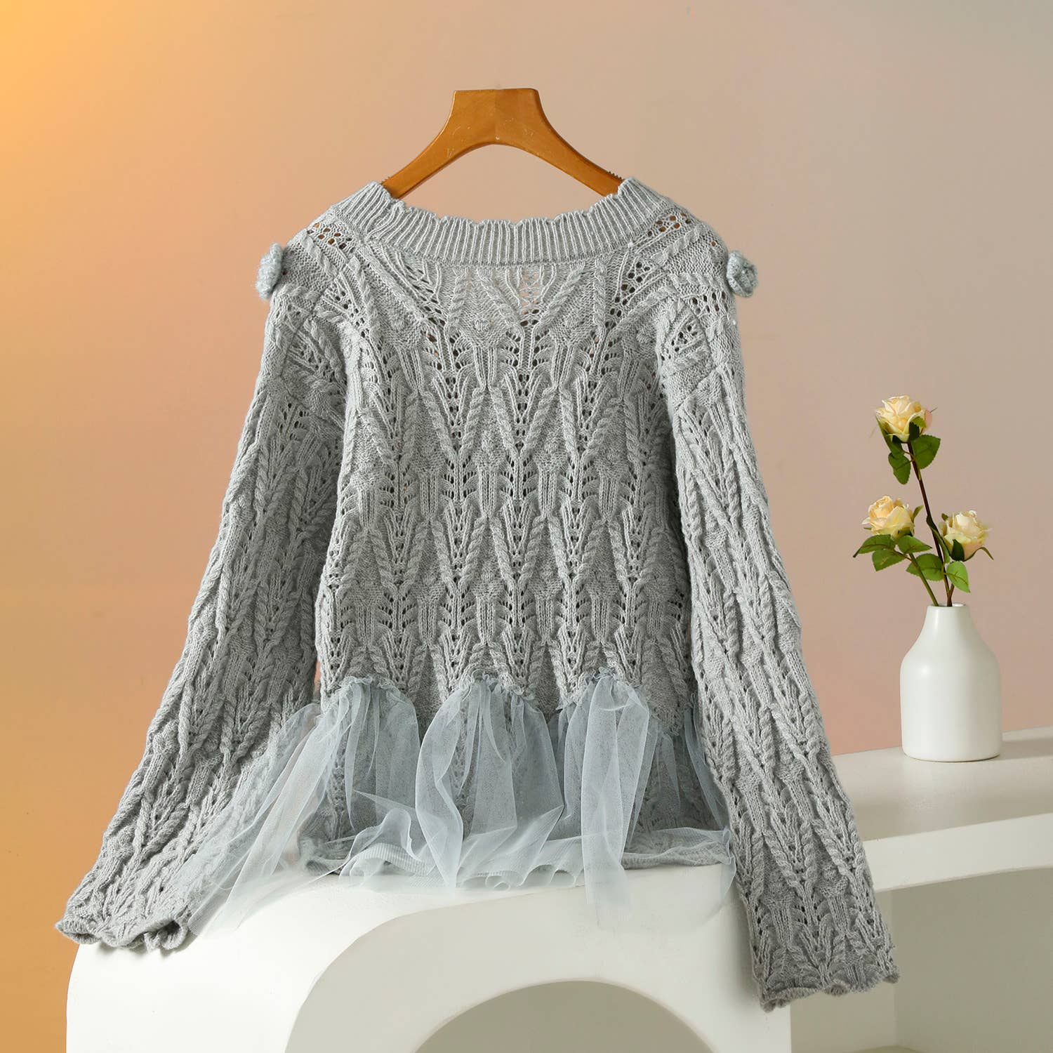 PEACH ACCESSORIES - Wholesale Cardigan - Dames - Superzacht vest met rozenbloemdetails SK1319