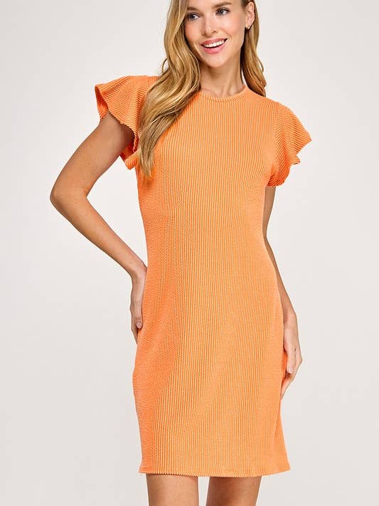 Geribde jurk met ruches en vlindermouw. voor wholesale door MintChoco