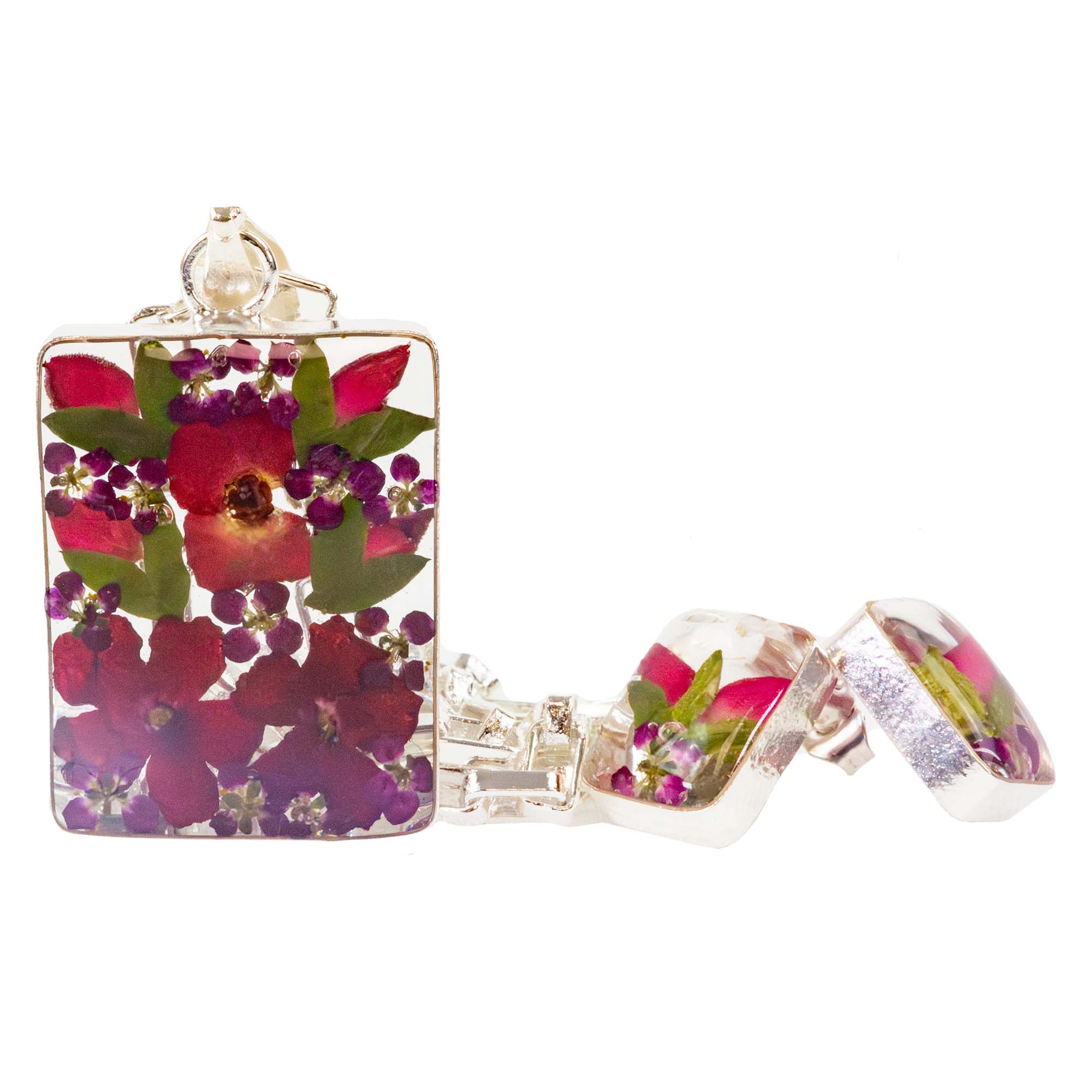 Global Crafts - Wholesale Stud/Post Earrings - Pressed Flower Rectangle Stud Earrings - MIXED COLORS10