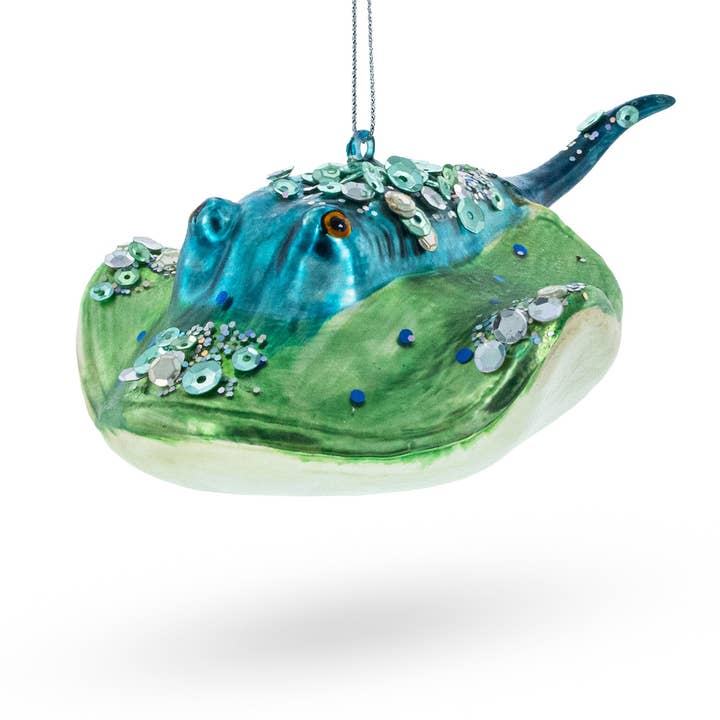 BestPysanky - Wholesale Ornament - Exquisite Jeweled Blue Stingray Glass Ornament